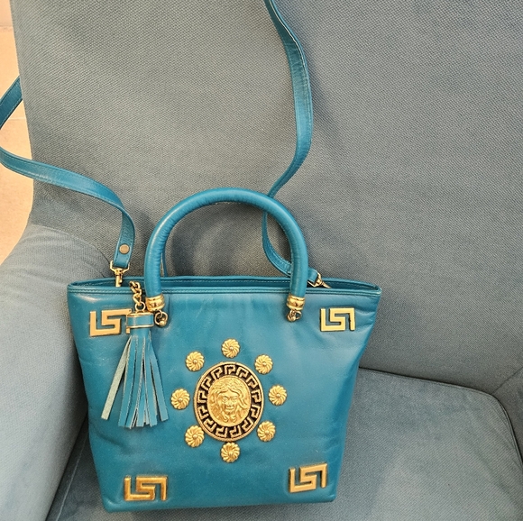 NWOT VINTAGE Turquoise blue, ONE OF A KIND,  leather hand bag - Picture 2 of 6